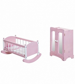 Набор кукольной мебели: шкаф и люлька, розовые (Paremo, PFD116-15)